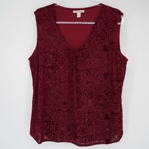 Dana Buchman Womens Velvet Burnout Sleeveless Paisley Tank Stretch Fairy Vamp XL